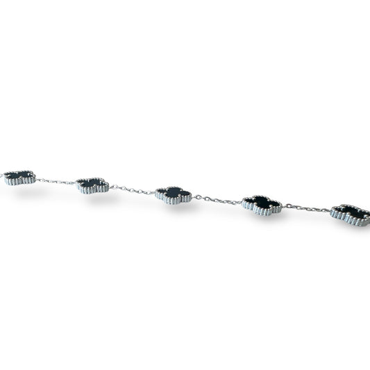 Siyah Yonca Gümüş Bileklik