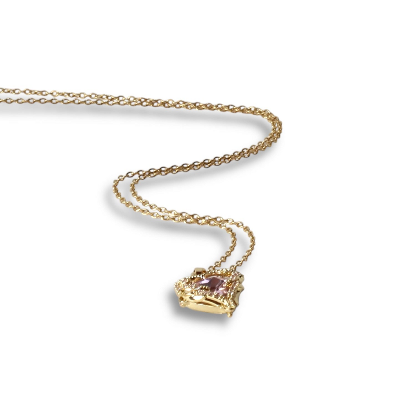 Kaplanmış Pembe Kalp Altın Kolye