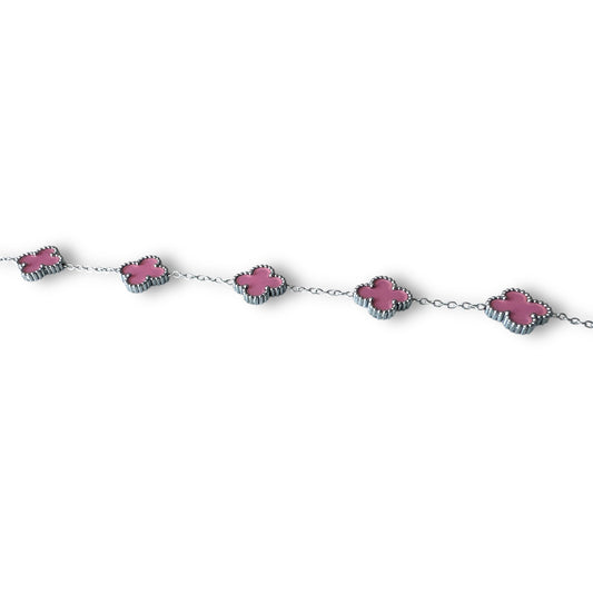 Pembe Yonca Gümüş Bileklik