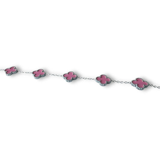 Pembe Yonca Gümüş Bileklik
