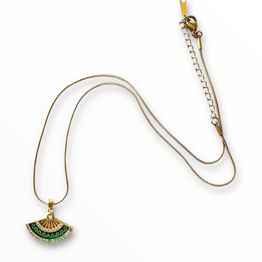 Yeşil Yelpaze Altın Kolye
