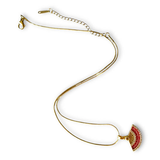 Kırmızı Yelpaze Altın Kolye