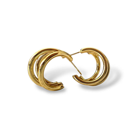 Üç Çizgili Altın Küpe