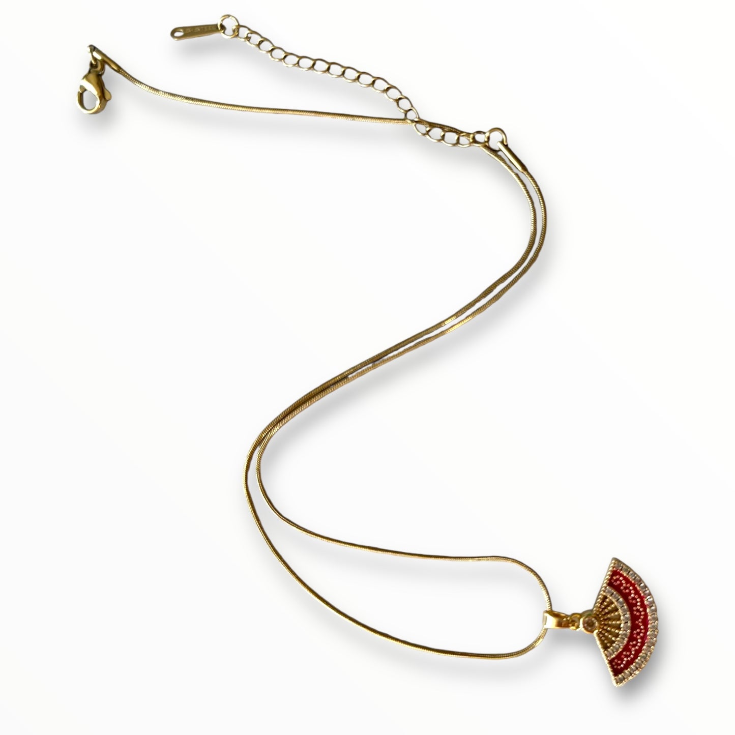 Kırmızı Yelpaze Altın Kolye