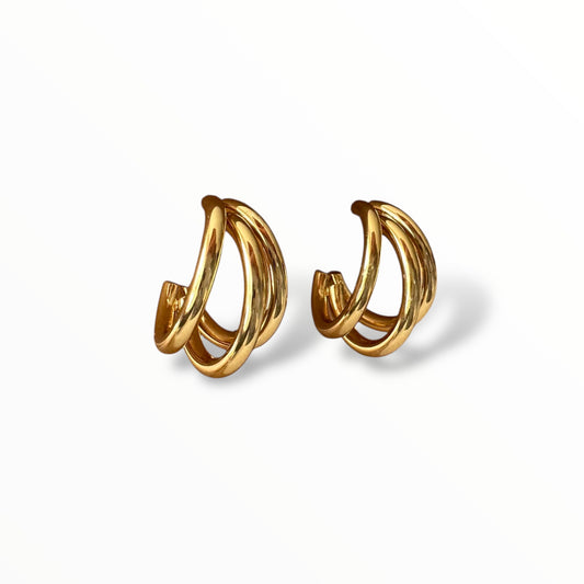 Üç Çizgili Altın Küpe