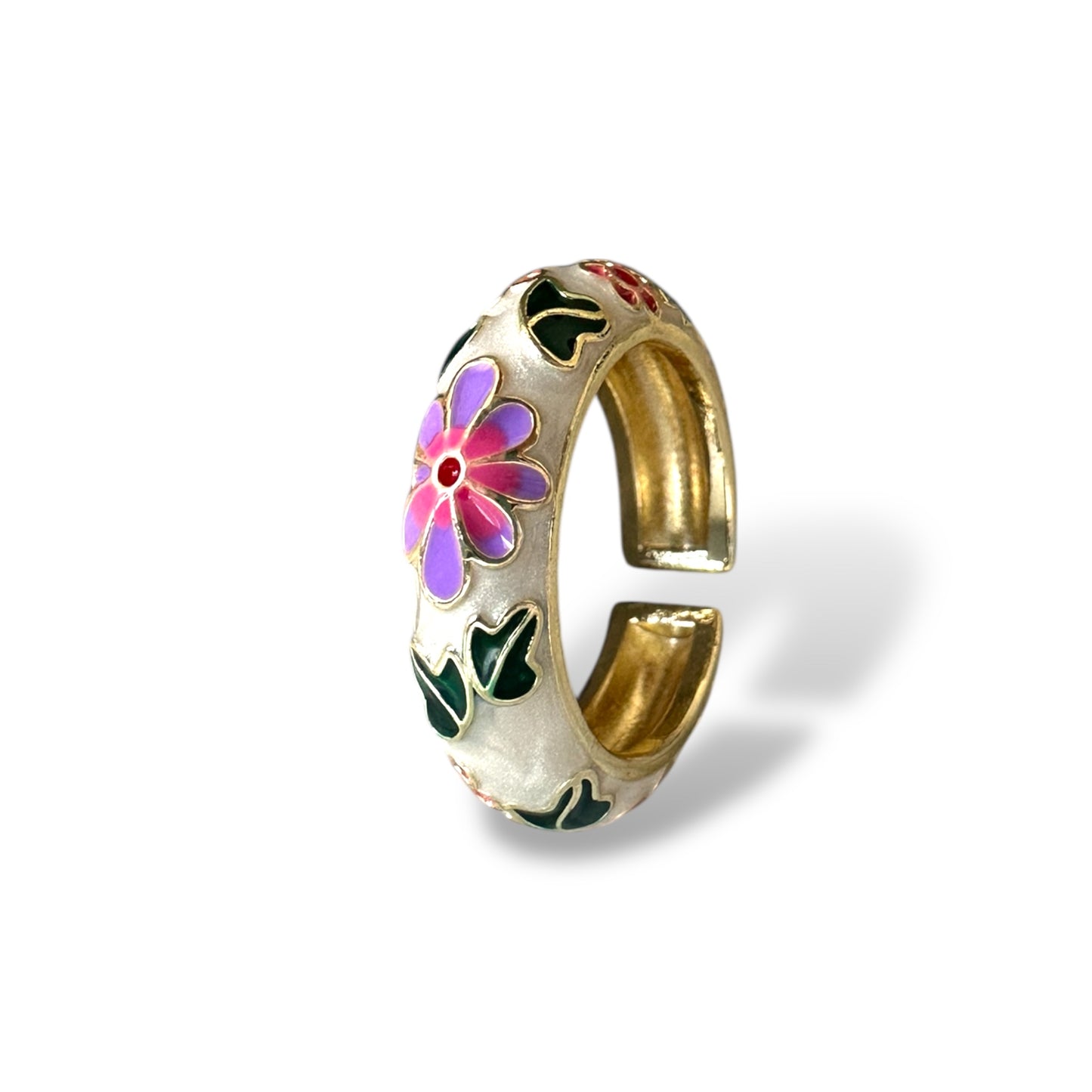 Beyaz Mineli Çiçek Yüzük