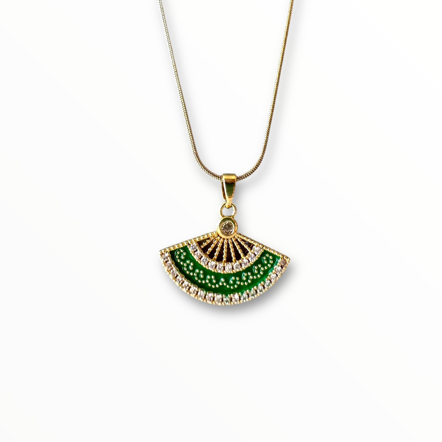 Yeşil Yelpaze Altın Kolye