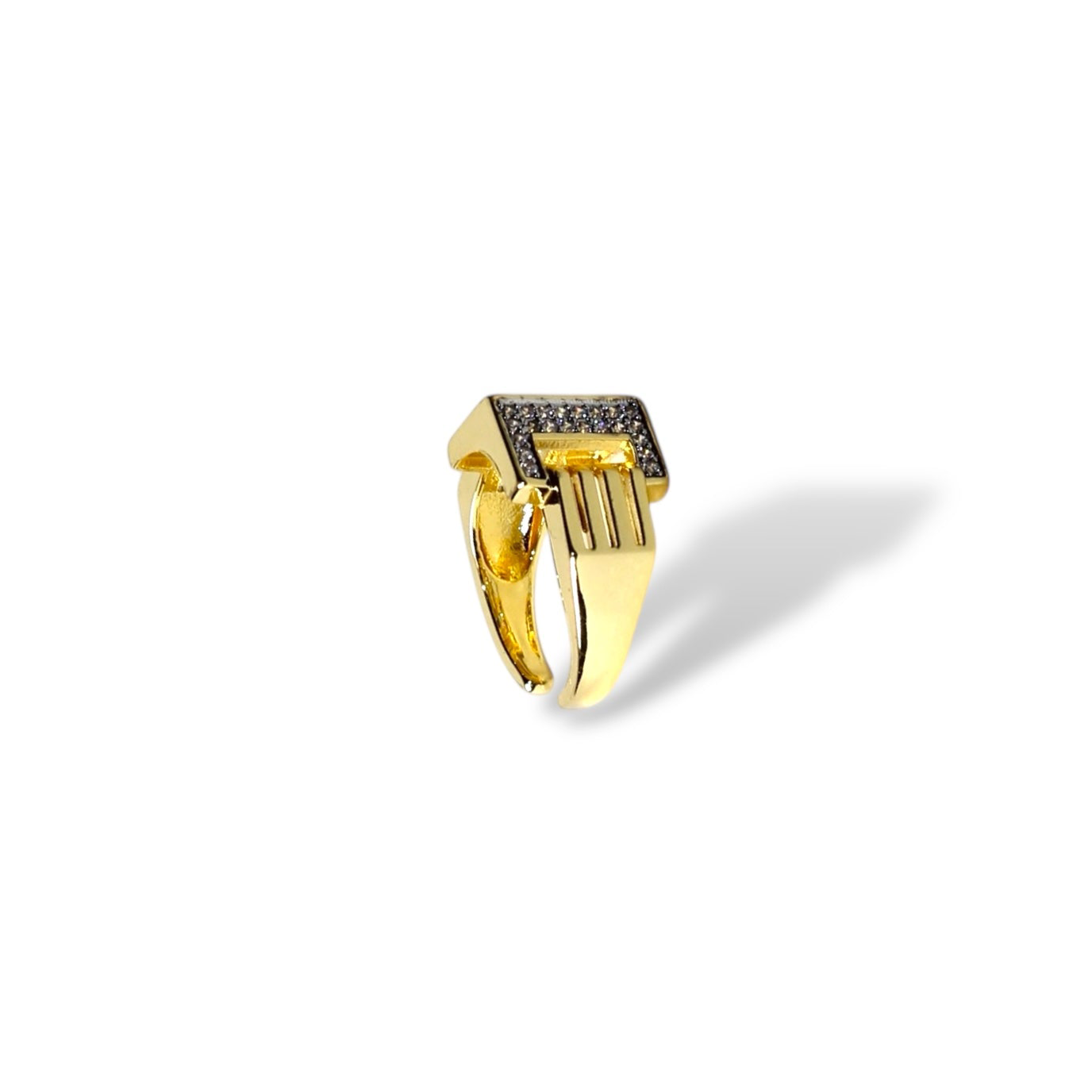 Taşlı Piramid Açık Altın Yüzük