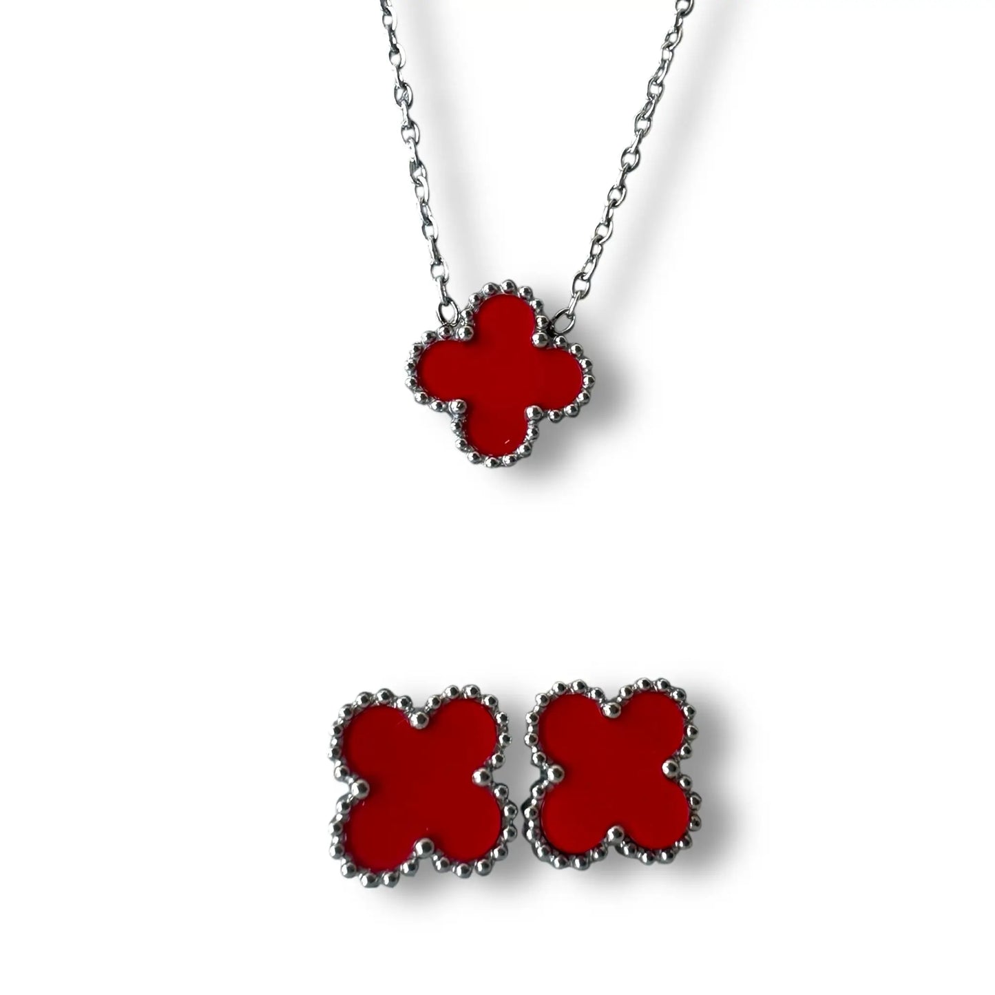 Kırmızı Yonca Gümüş Set