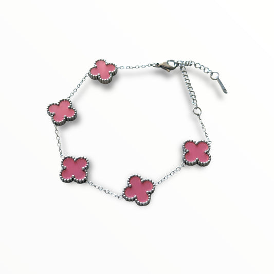 Pembe Yonca Gümüş Bileklik