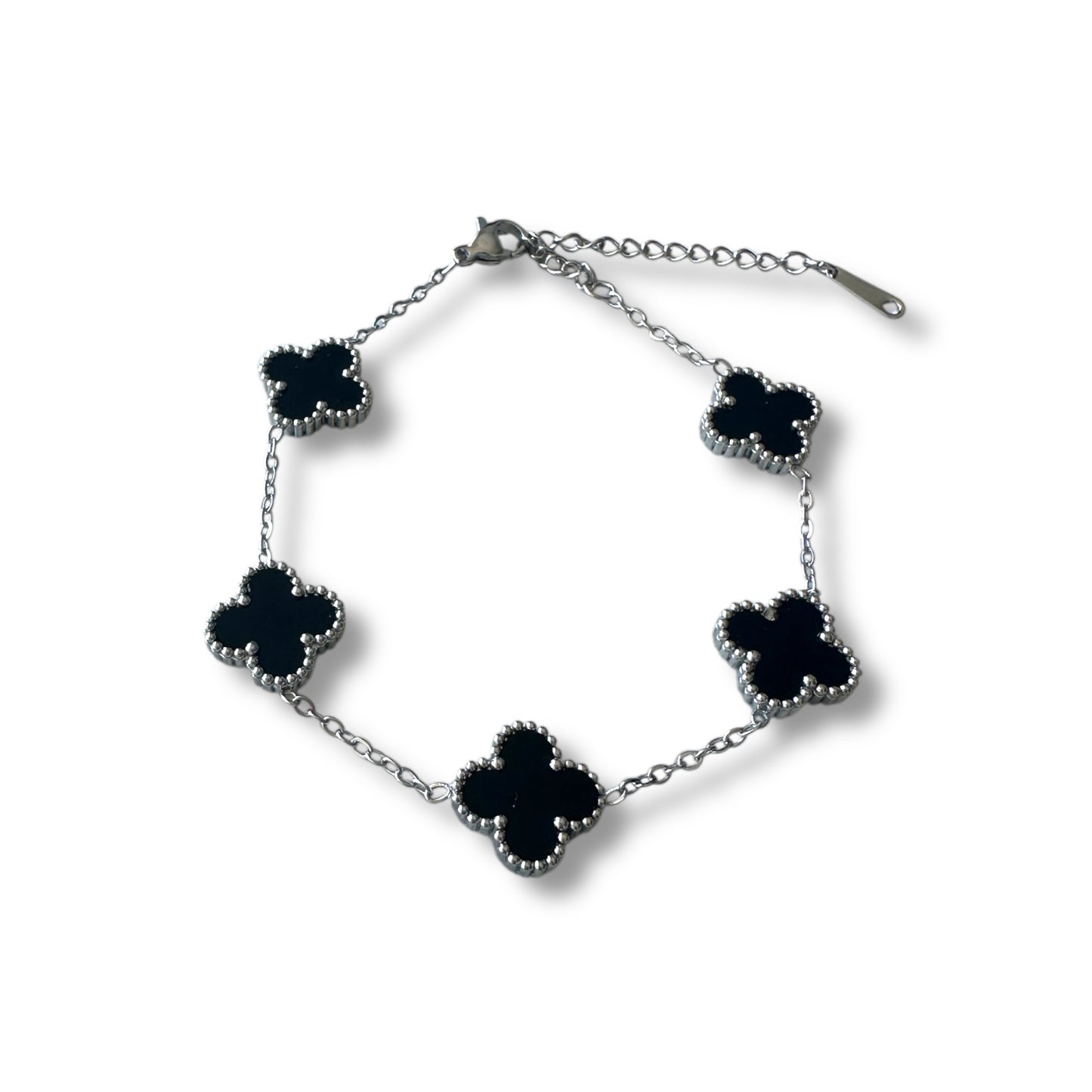 Siyah Yonca Gümüş Bileklik