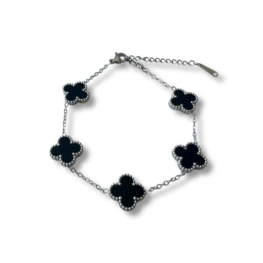Siyah Yonca Gümüş Bileklik