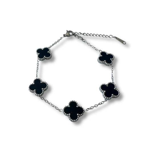 Siyah Yonca Gümüş Bileklik