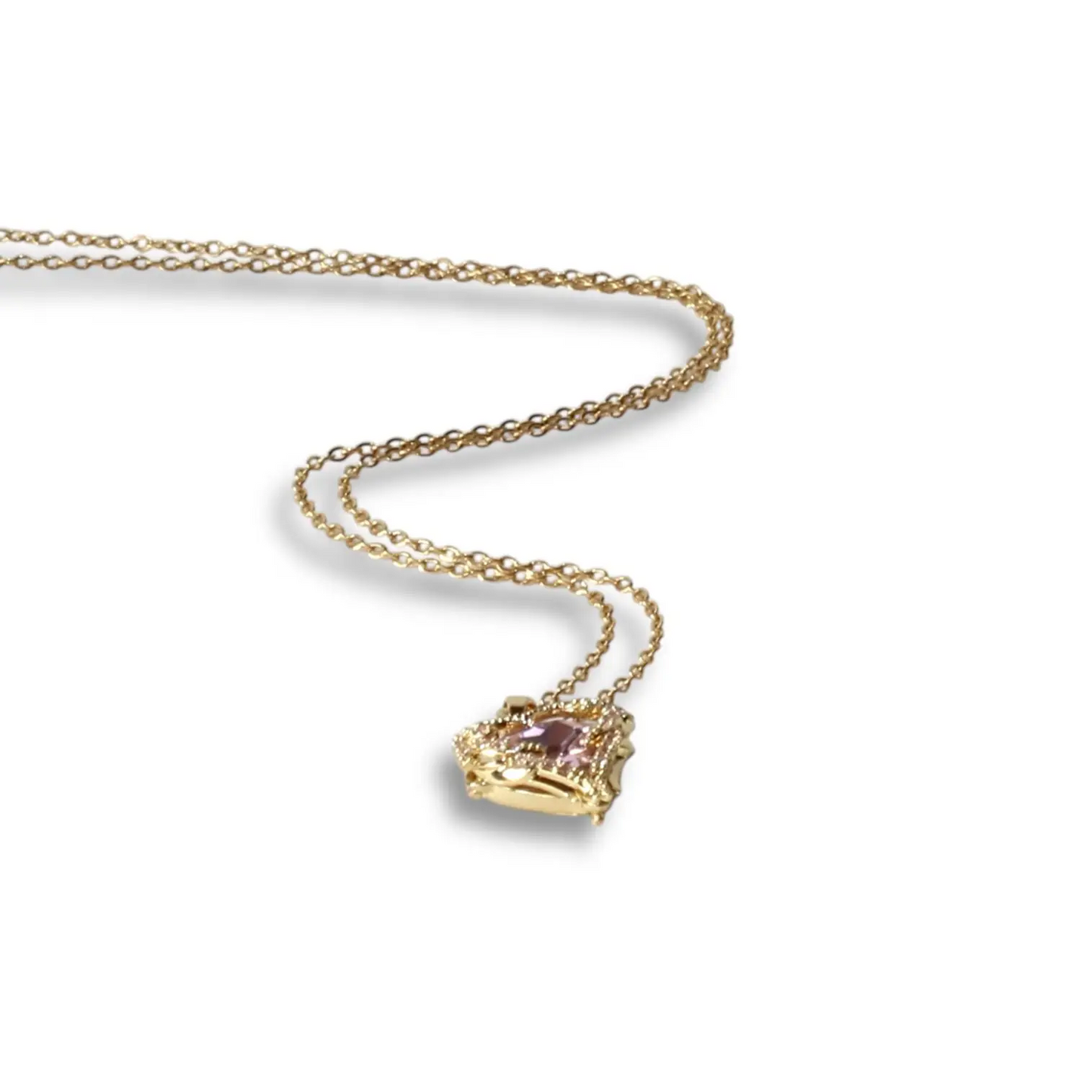 Kaplanmış Pembe Kalp Altın Kolye