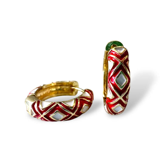 Kırmızı Beyaz Mineli Küpe