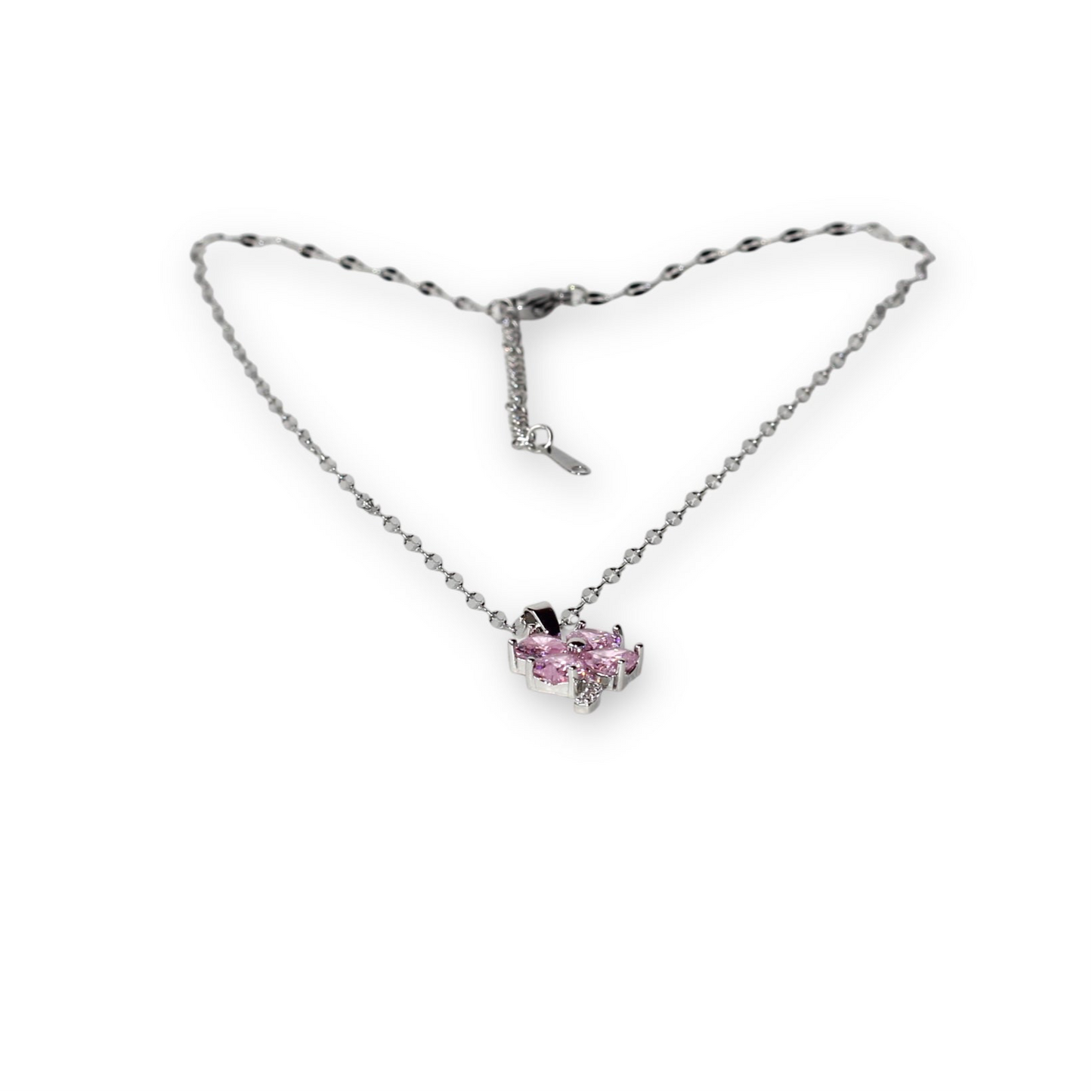 Pembe Çiçek Gümüş Kolye