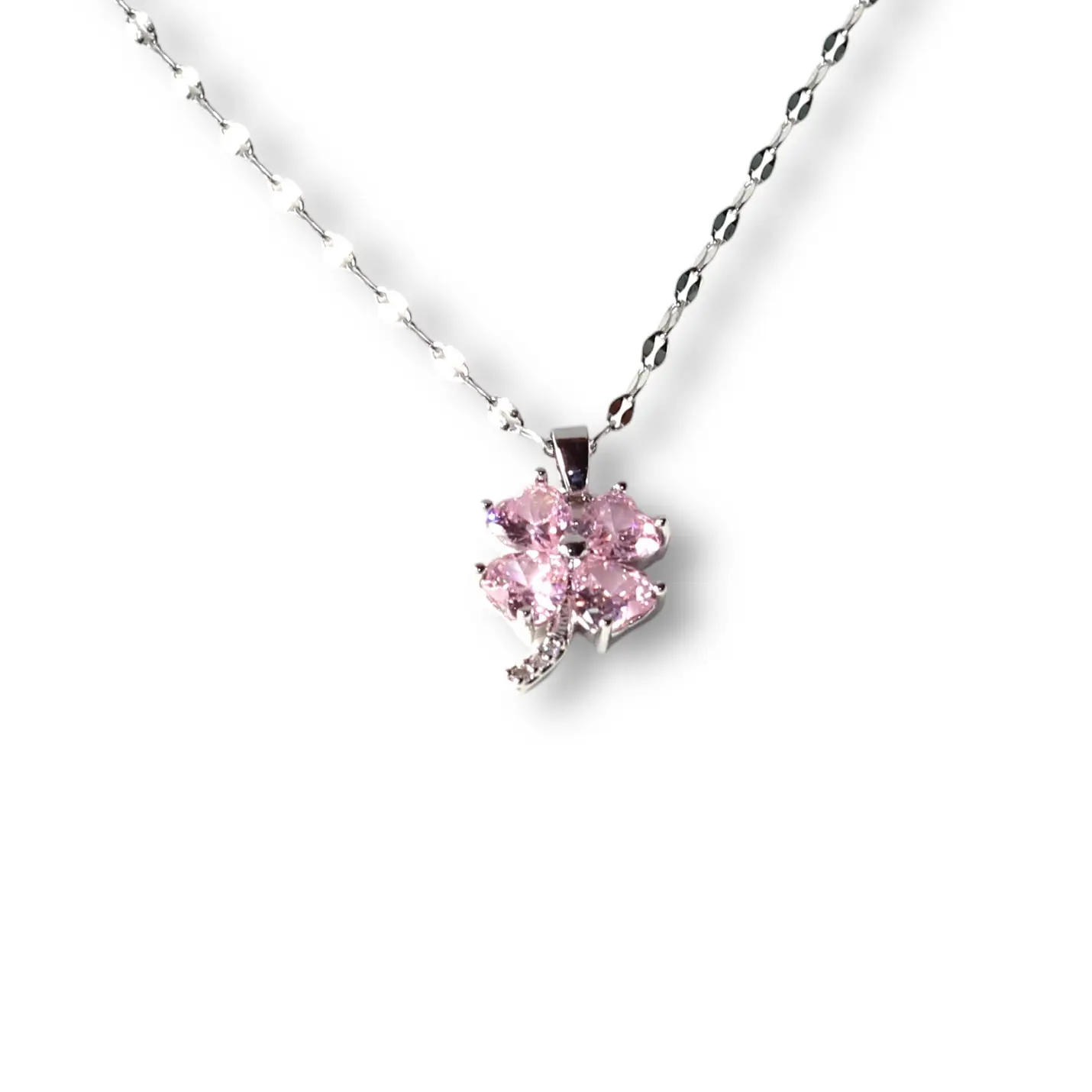 Pembe Çiçek Gümüş Kolye