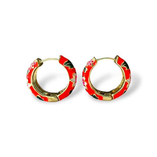 Turuncu Çiçekli Mineli Küpe