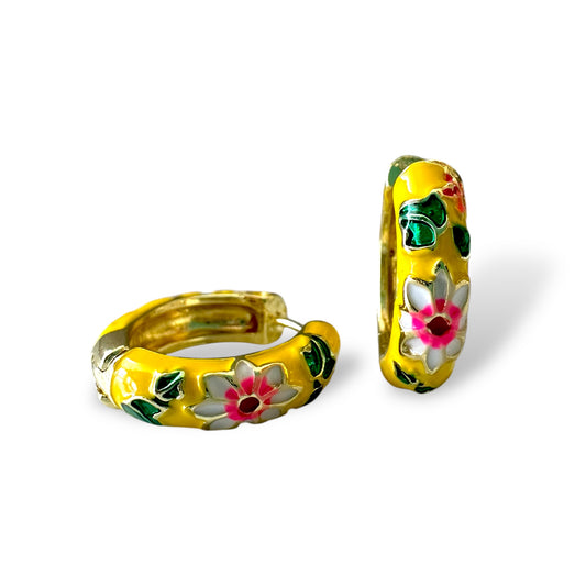 Sarı Çiçekli Mineli Küpe