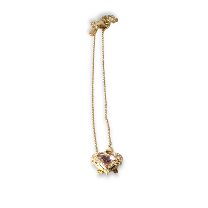 Kaplanmış Pembe Kalp Altın Kolye