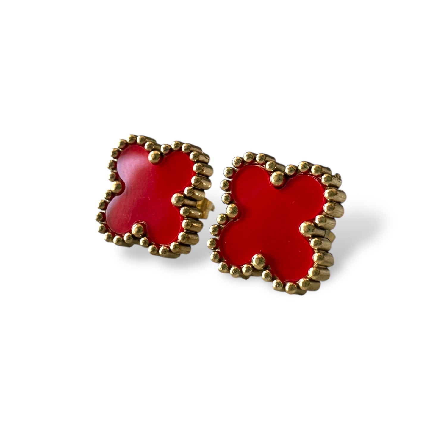 Kırmızı Yonca Altın Küpe