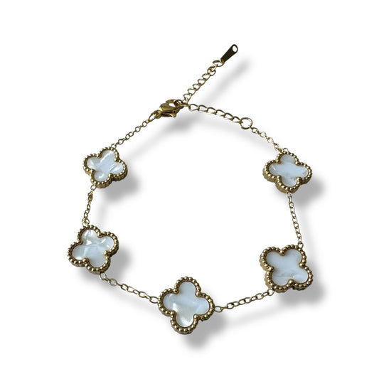 Beyaz Yonca Altın Bileklik