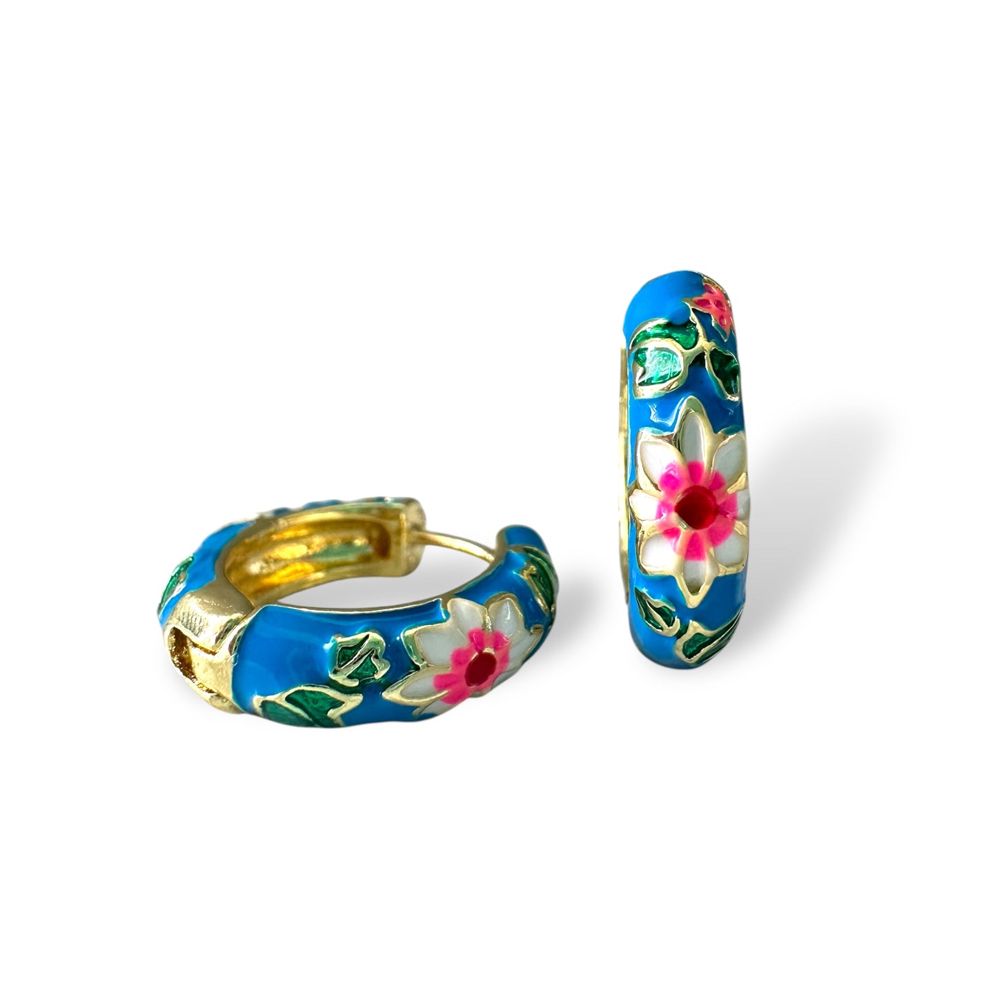 Mavi Çiçekli Mineli Küpe