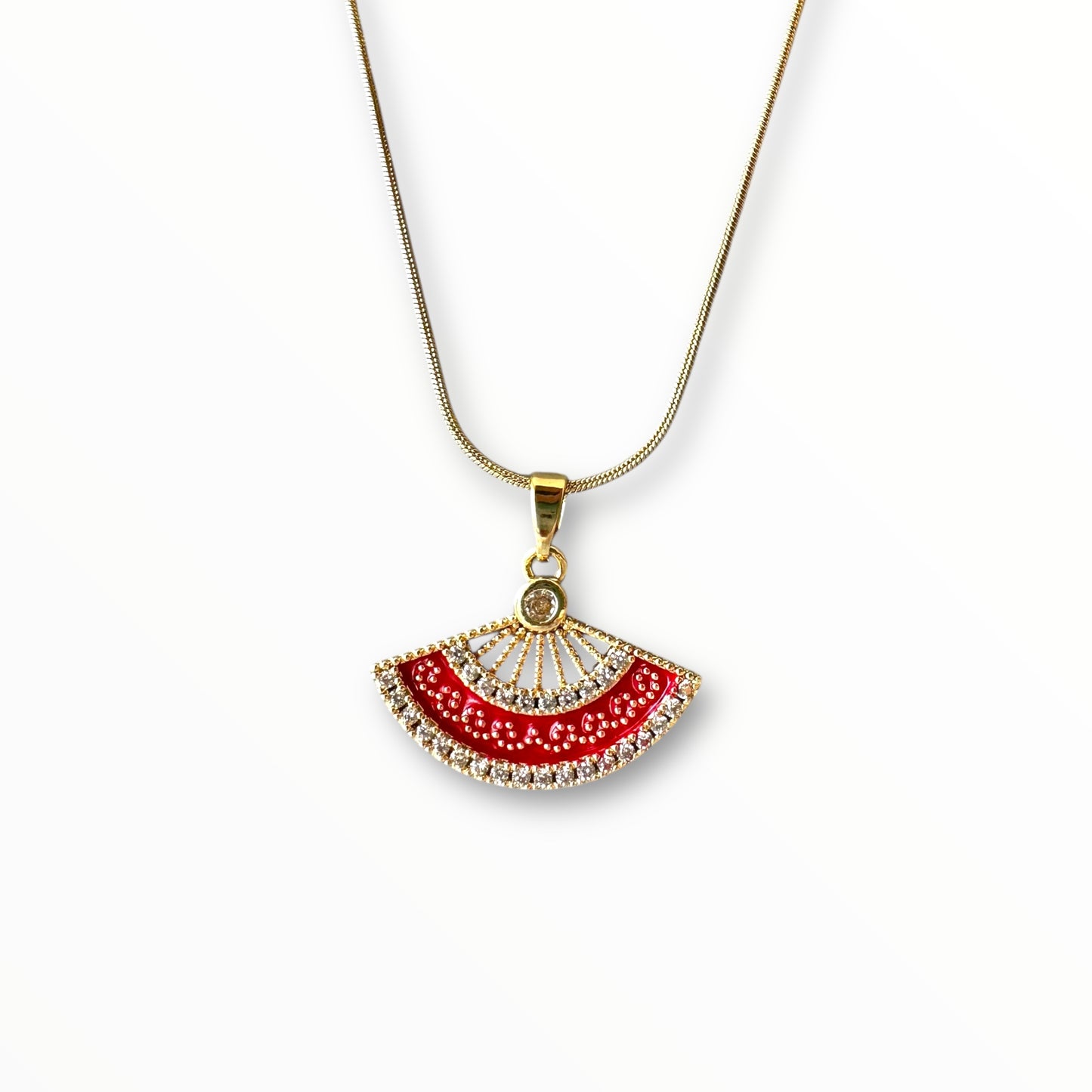 Kırmızı Yelpaze Altın Kolye