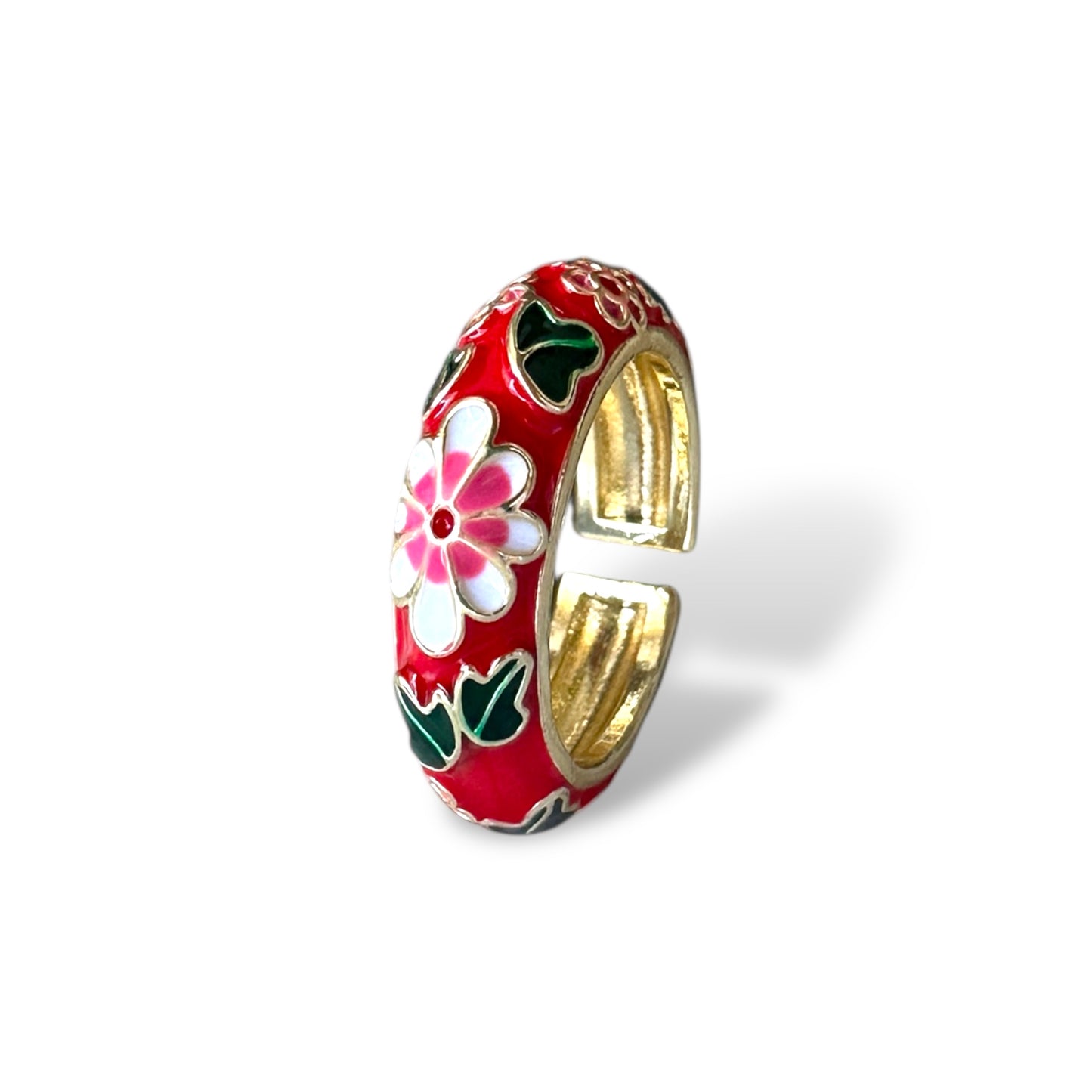 Kırmızı Mineli Çiçek Yüzük