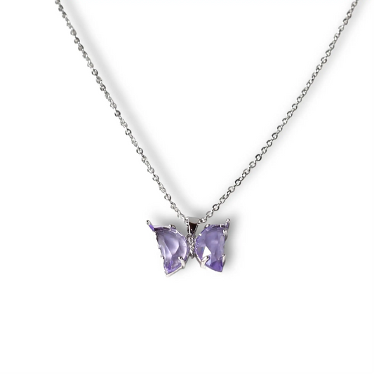 Mavi Mor Kelebek Gümüş Kolye