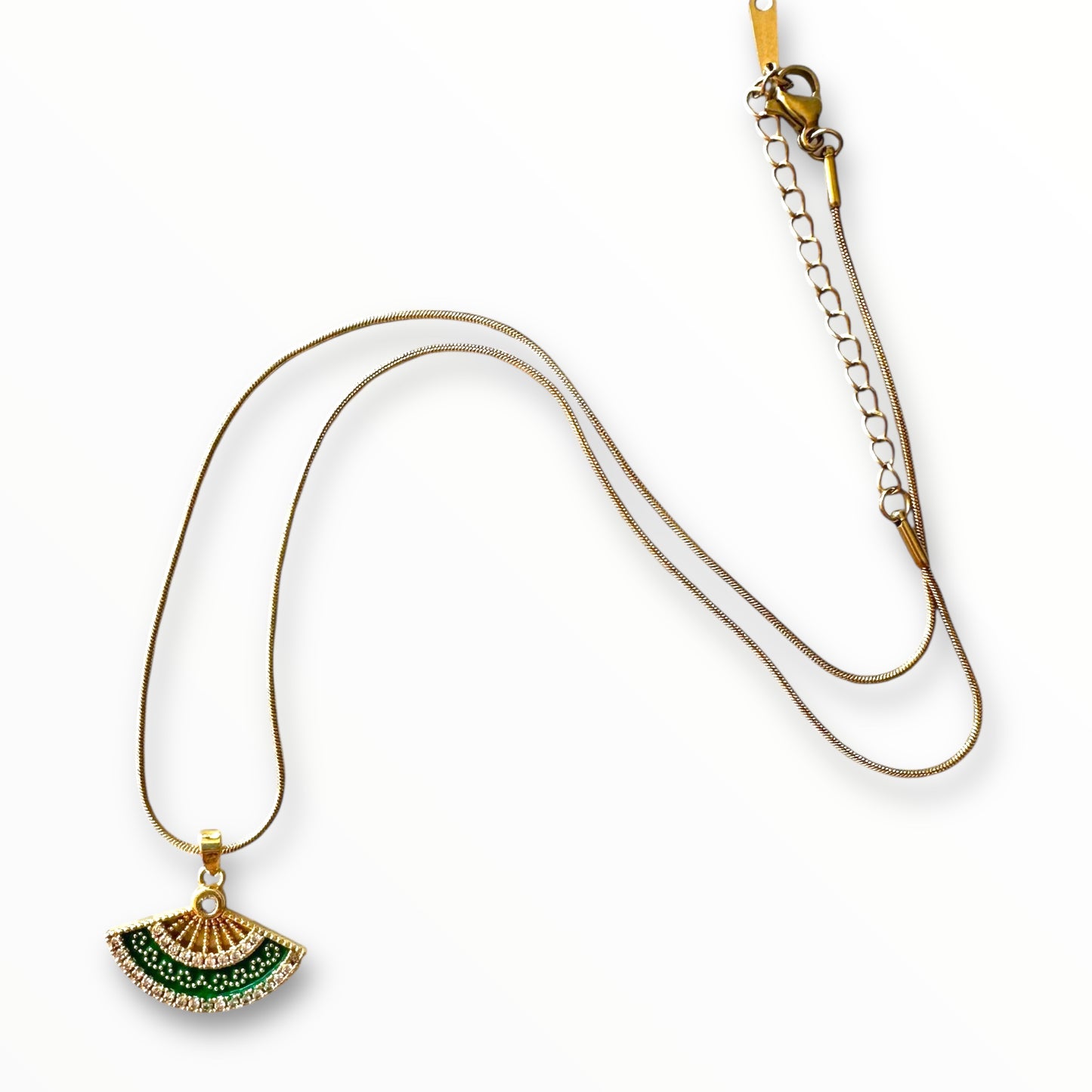 Yeşil Yelpaze Altın Kolye
