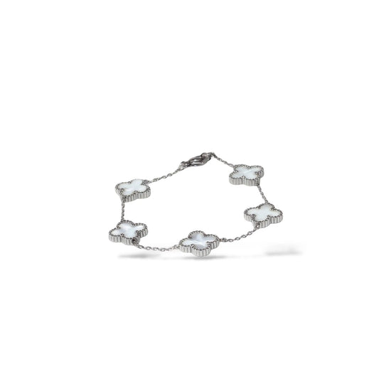 Beyaz Yonca Gümüş Bileklik