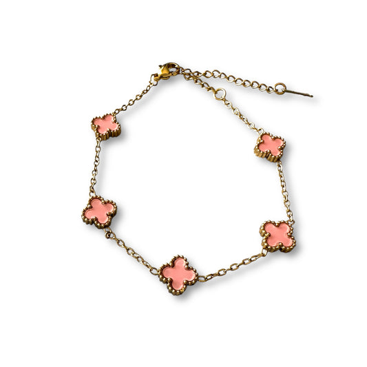 Küçük Pembe Yonca Altın Bileklik