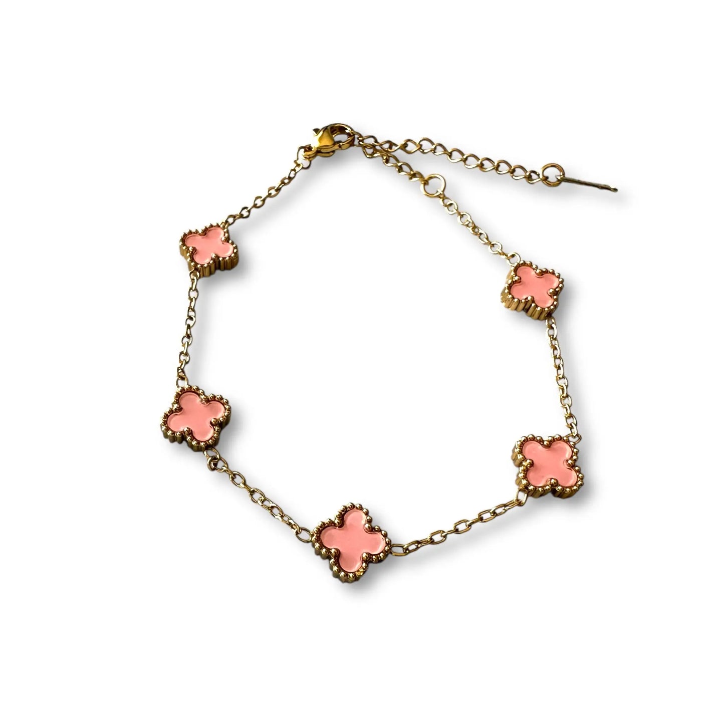 Küçük Pembe Yonca Altın Bileklik