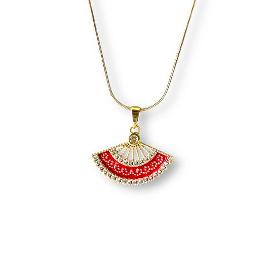 Kırmızı Yelpaze Altın Kolye