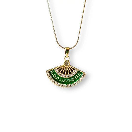 Yeşil Yelpaze Altın Kolye