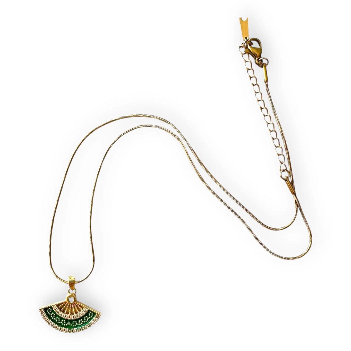 Yeşil Yelpaze Altın Kolye