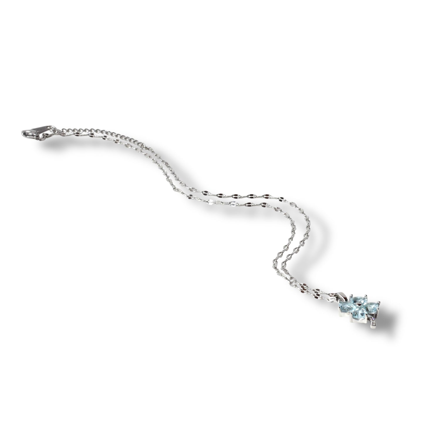 Buz Mavi Çiçek Gümüş Kolye