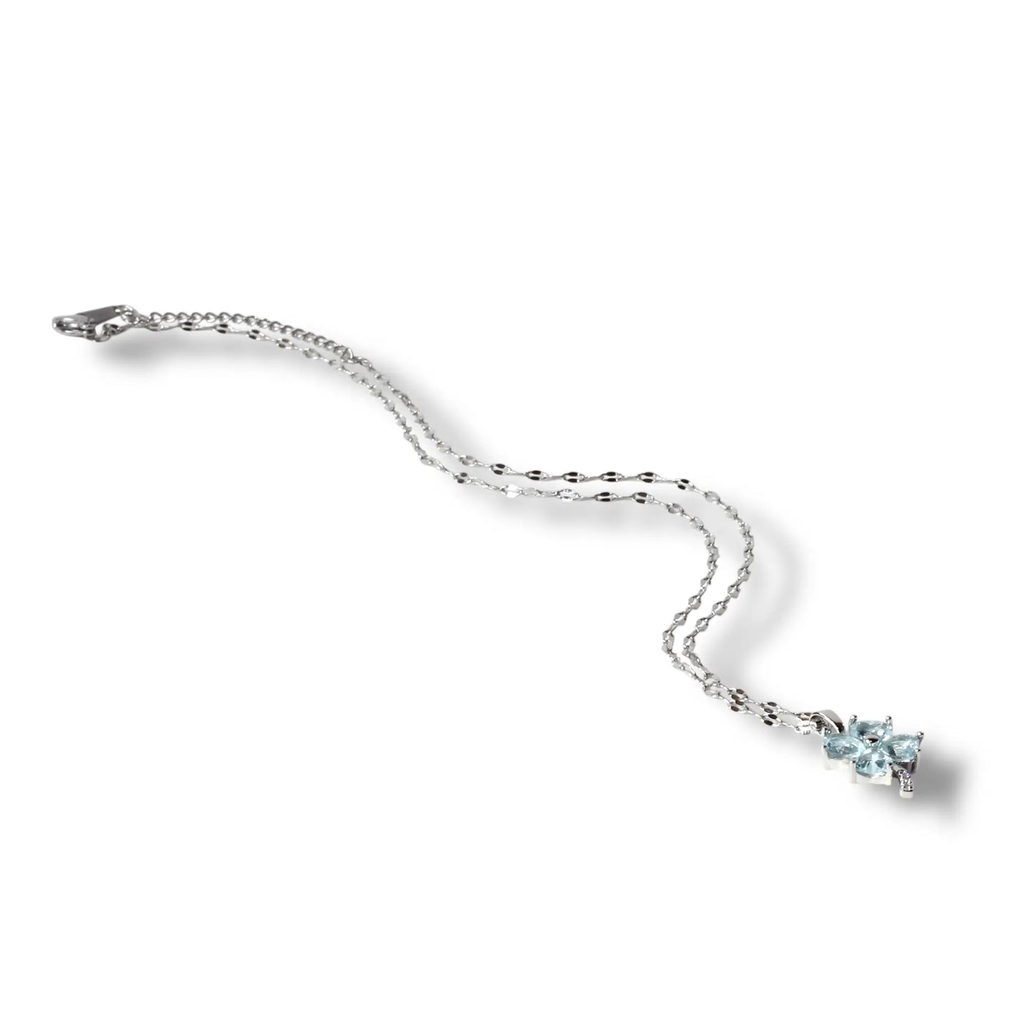 Buz Mavi Çiçek Gümüş Kolye