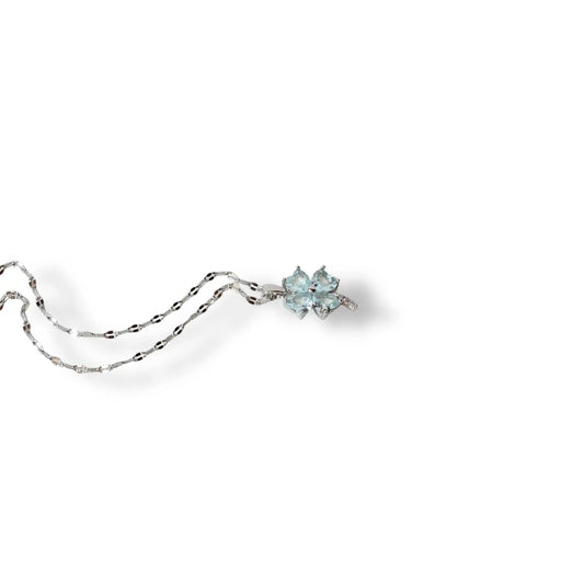 Buz Mavi Çiçek Gümüş Kolye