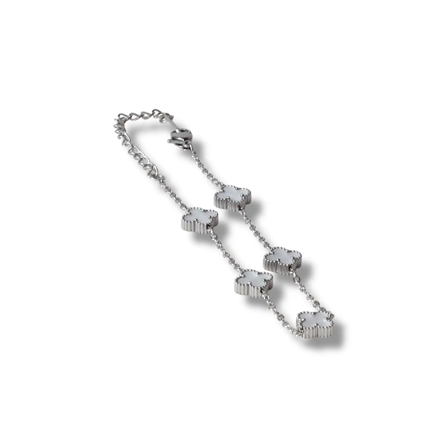 Beyaz Yonca Gümüş Bileklik